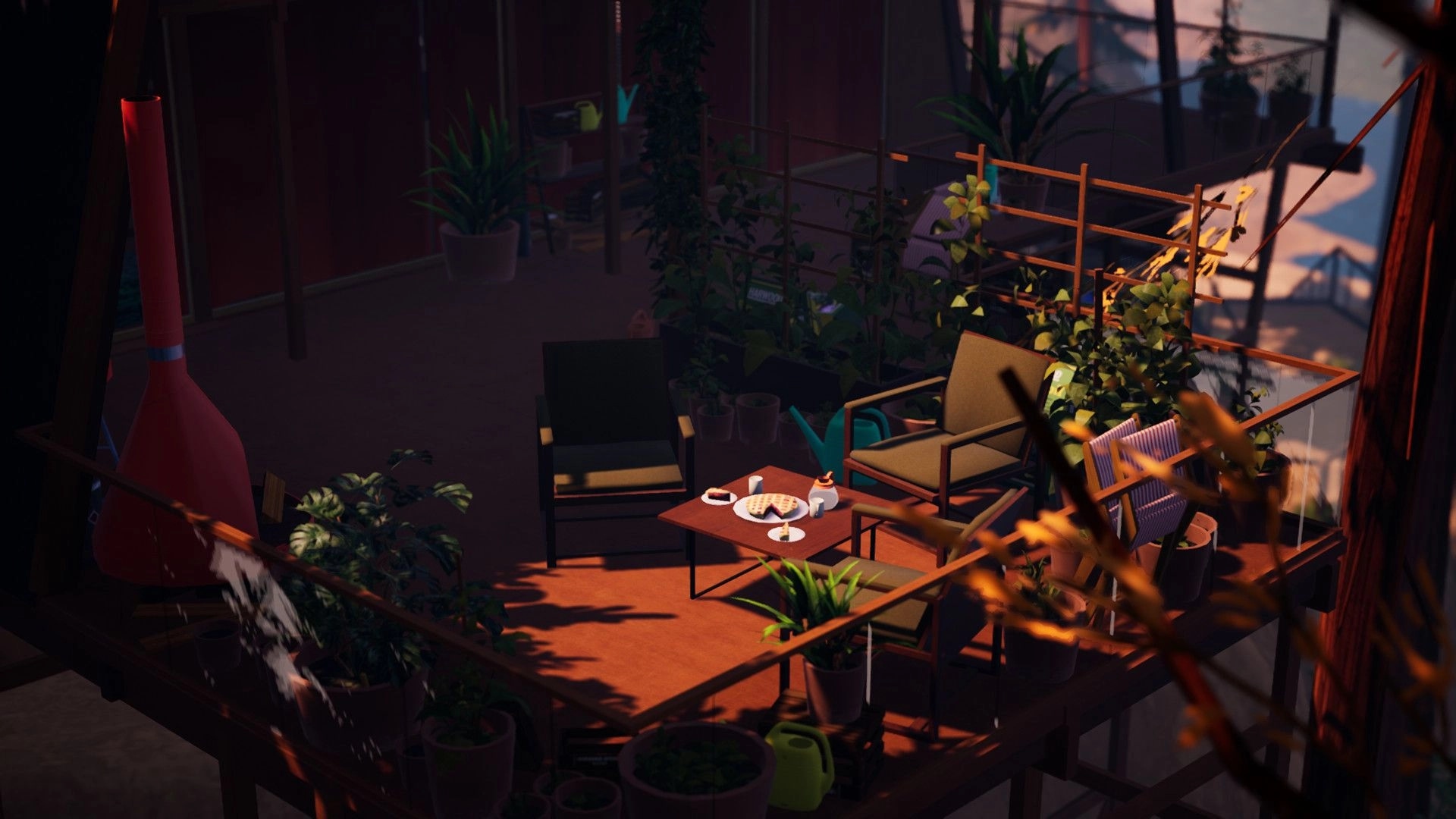We Stay Behind: Cozy balcony with chairs, potted plants, and a table set for tea in Laburnum Creek