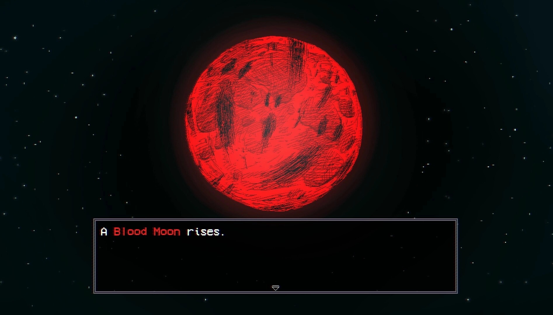 Welcome to Elderfield: A Blood Moon rises against a starry sky, casting an ominous glow over the land.