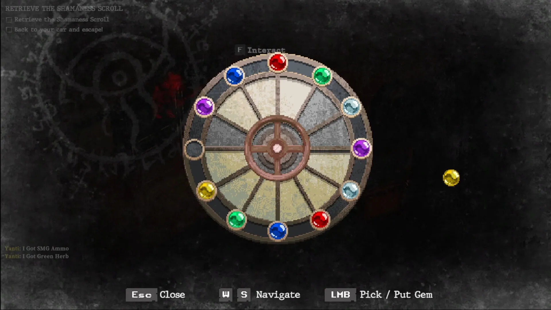 Whisper Mountain Outbreak: Gem puzzle interface with colorful stones, mission objectives on dark background