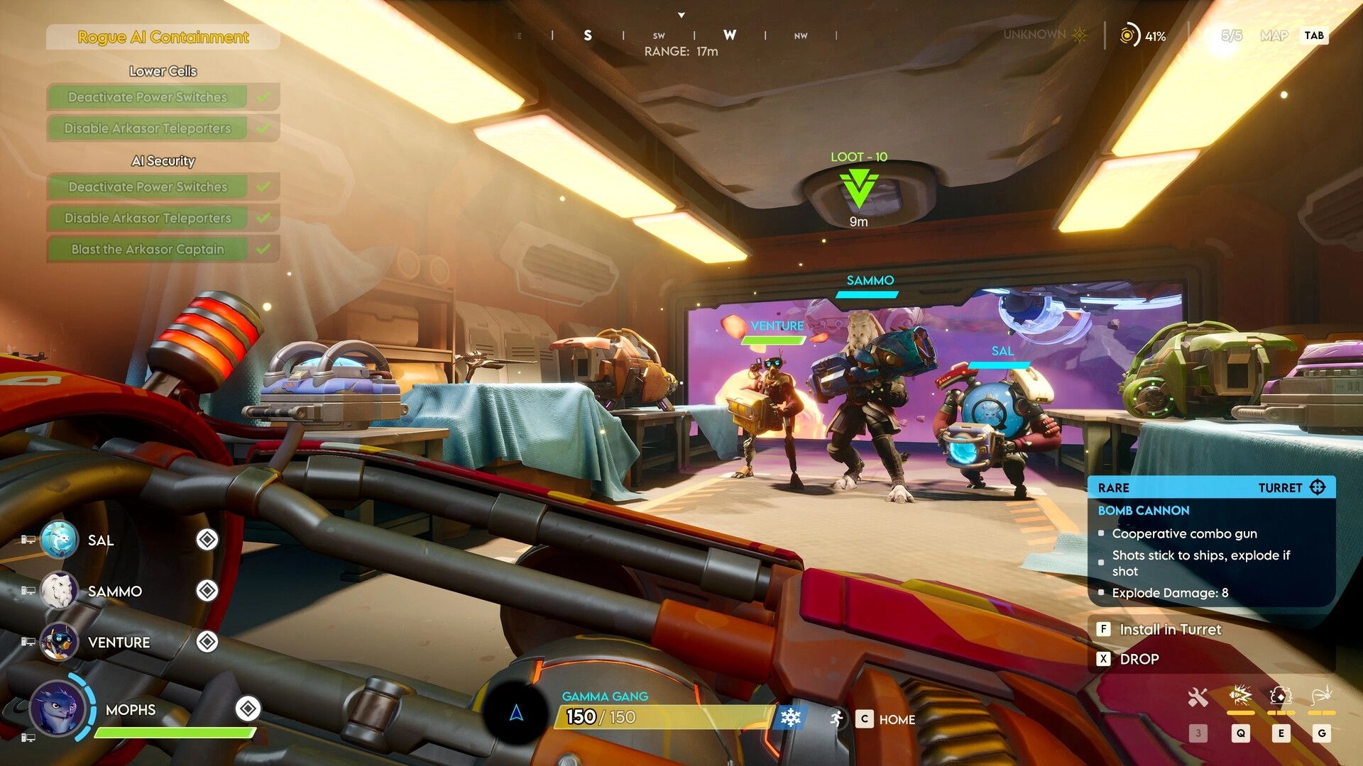 Wildgate: Team gathers in spacecraft interior, preparing weapons and gear with mission objectives displayed.