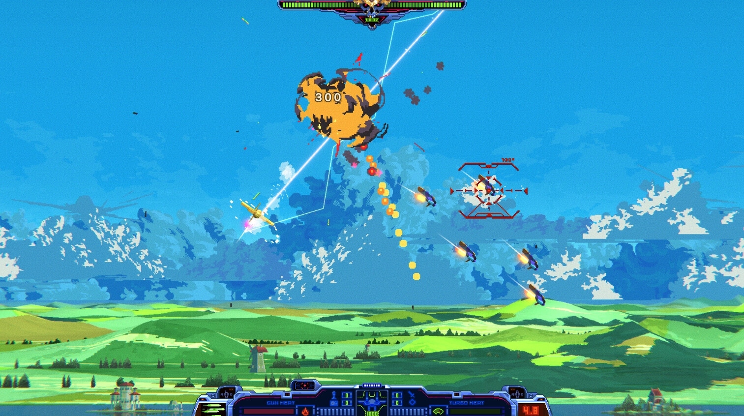 Wind Runners: Aerial combat with Ishma pilot dodging missiles over expansive green landscapes