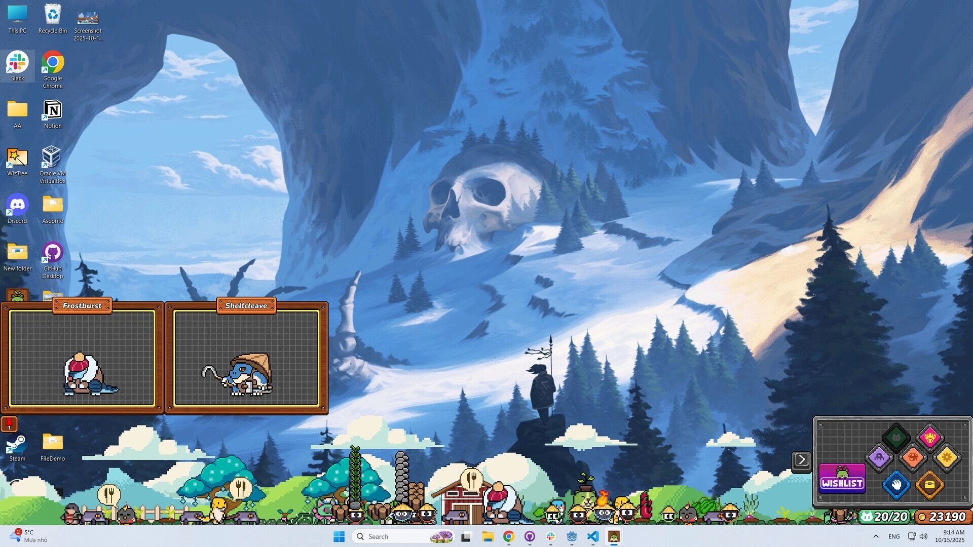 WinMon: Frostburst and Shellcleave selected on desktop with snowy mountain skull backdrop