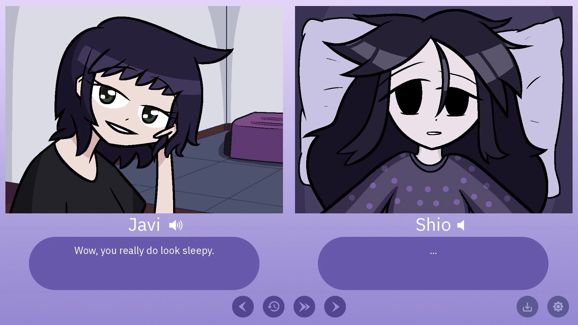 Winter Heat: Javi and Shio video call, Javi talks while Shio listens, chat options below.