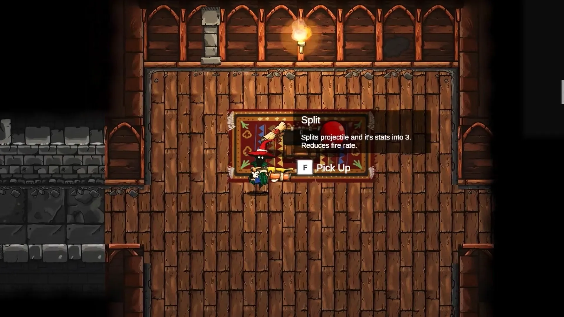 Wish Me Well: Player in wooden room examining "Split" item tooltip with pickup option displayed