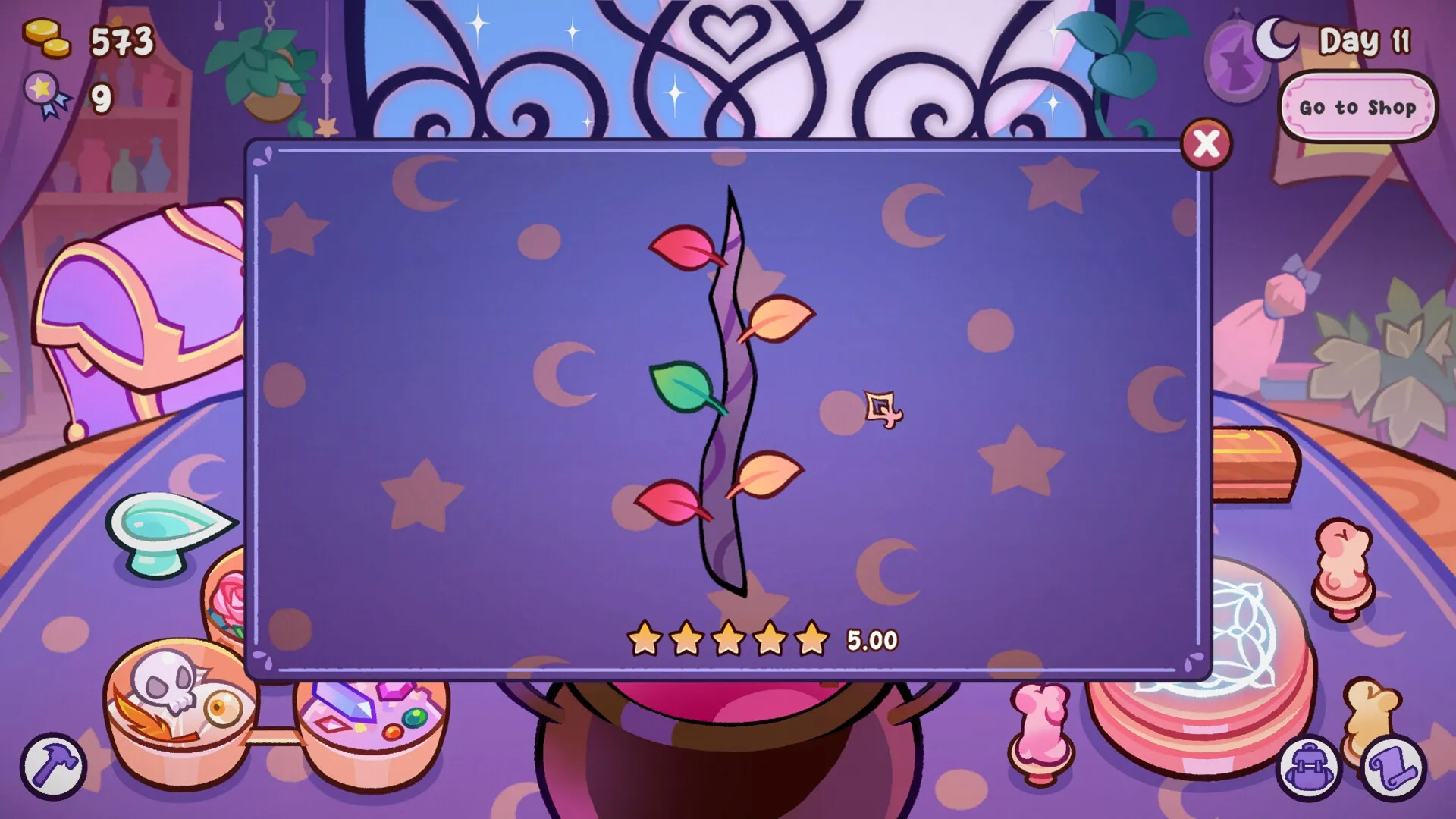 Witchy Business: Crafting a magic vine with colorful leaves in the alchemy station, day 11 shop view