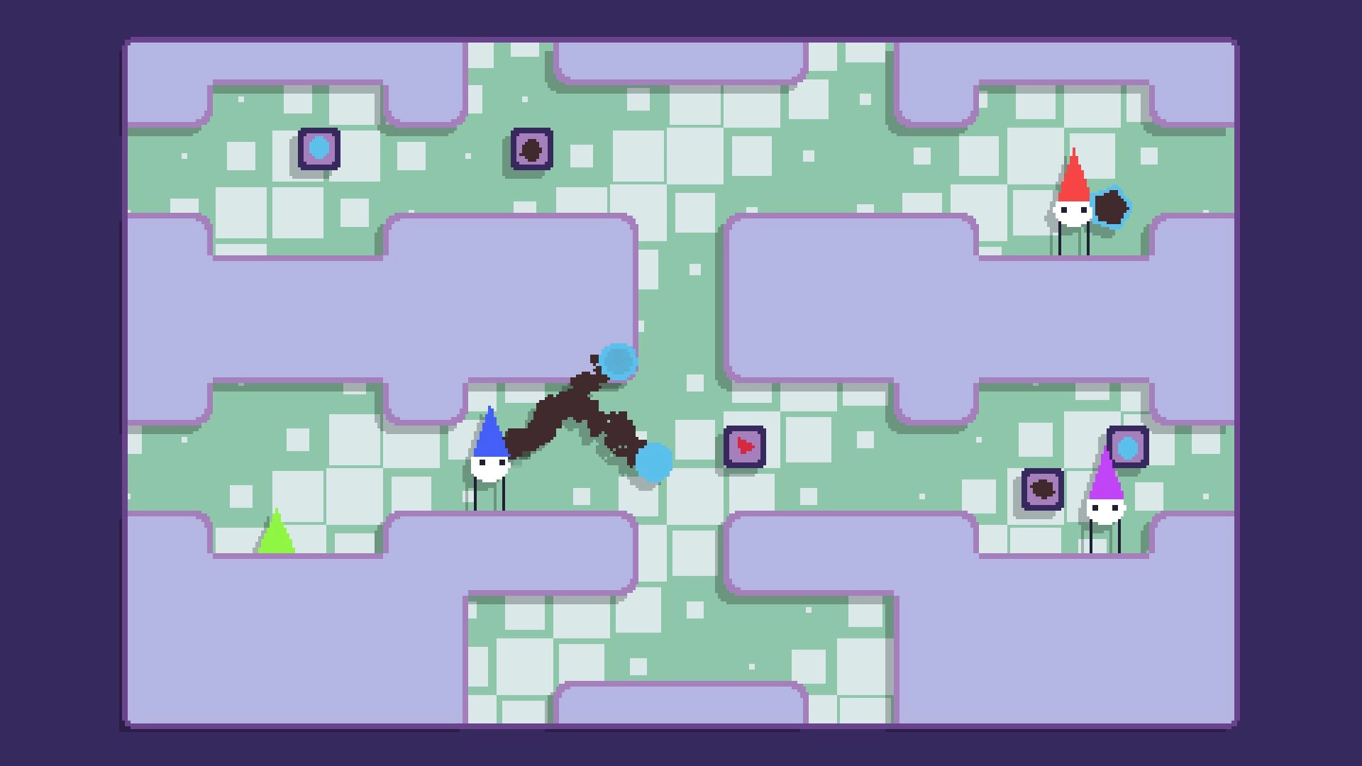 WIZARD PUNKS!!!: Two wizards casting spells in a tiled maze with elemental icons and colorful hats.