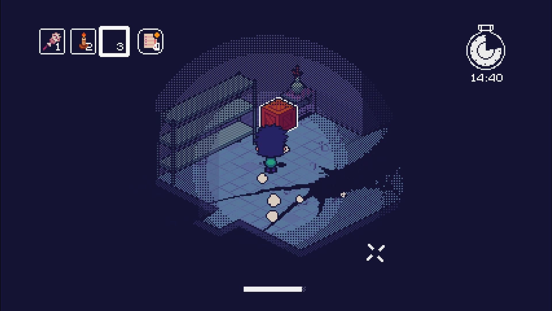Woo Woo: Player carries a red box in a dim kitchen, inventory slots and a 14:40 timer visible.