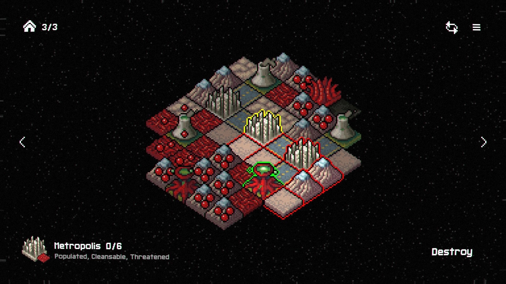 Xenospore: Isolate alien fungus on grid tiles with strategic destruction in space environment.