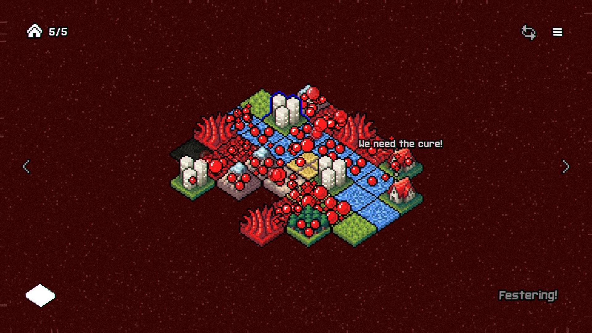 Xenospore: Tactical tile grid with alien spores and player dialogue in a space-themed environment