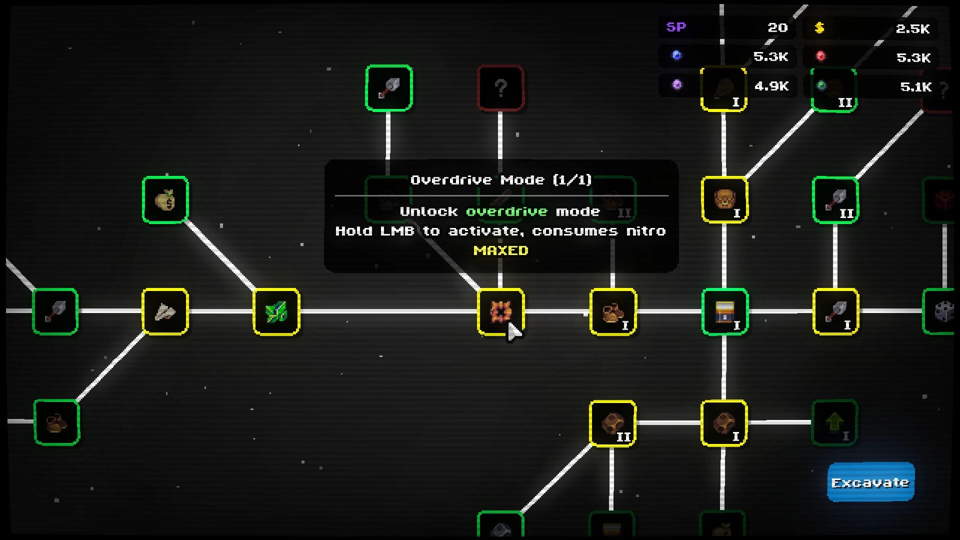 You Know The Drill: Skill tree interface with highlighted Overdrive Mode upgrade and connected paths