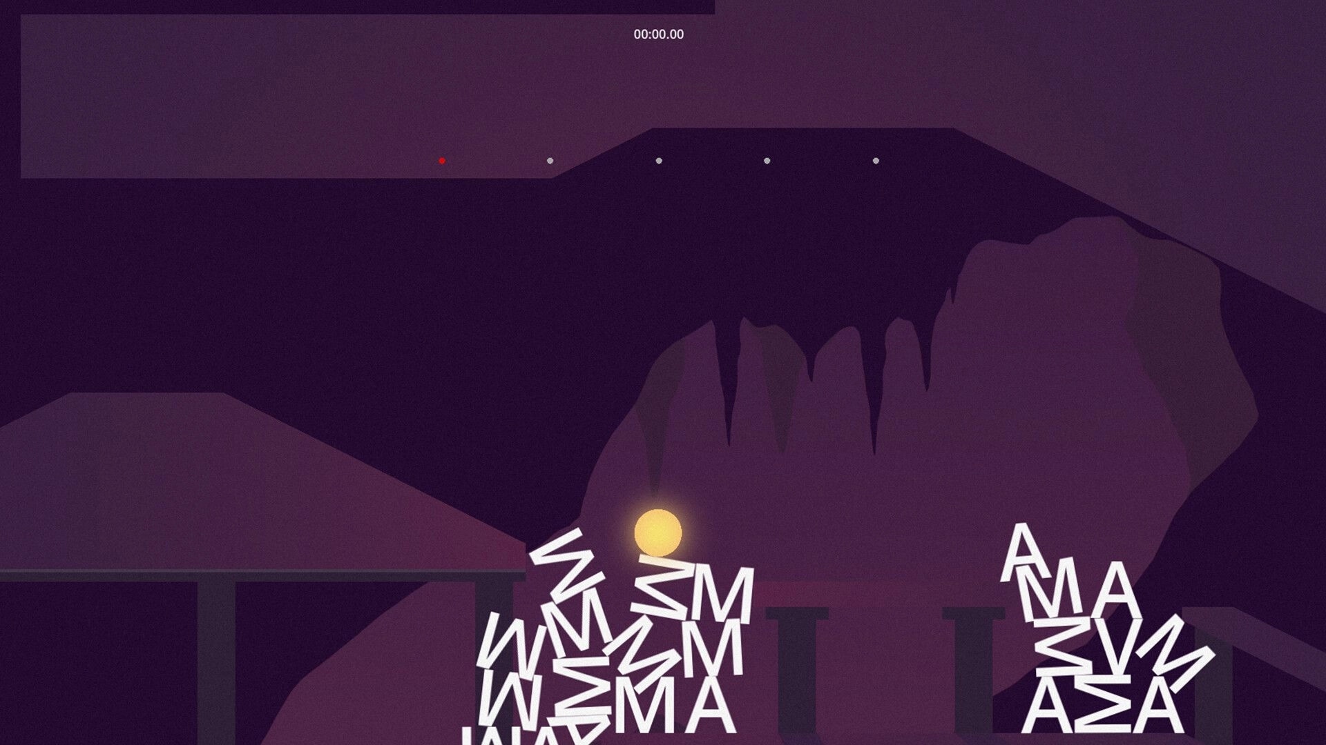 You Remembered: Letters forming platforms for navigation in a dark cave environment with timer on top