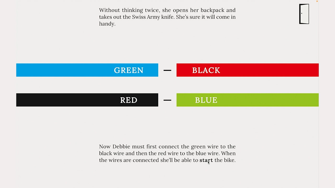 YOUR HOUSE: Wire connection puzzle with instructions to connect green to black and red to blue wires