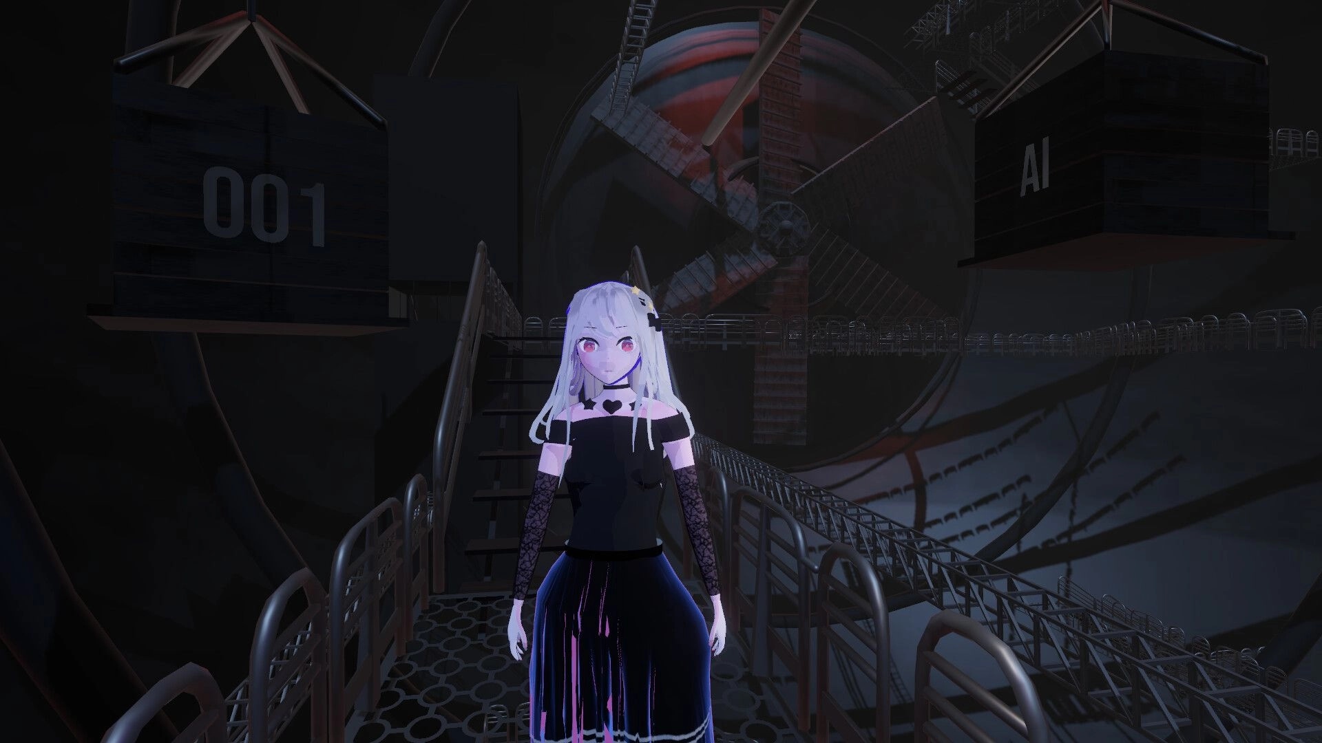 Your Love Ai: Ai standing on a metal walkway inside a dimly lit industrial facility with large fans
