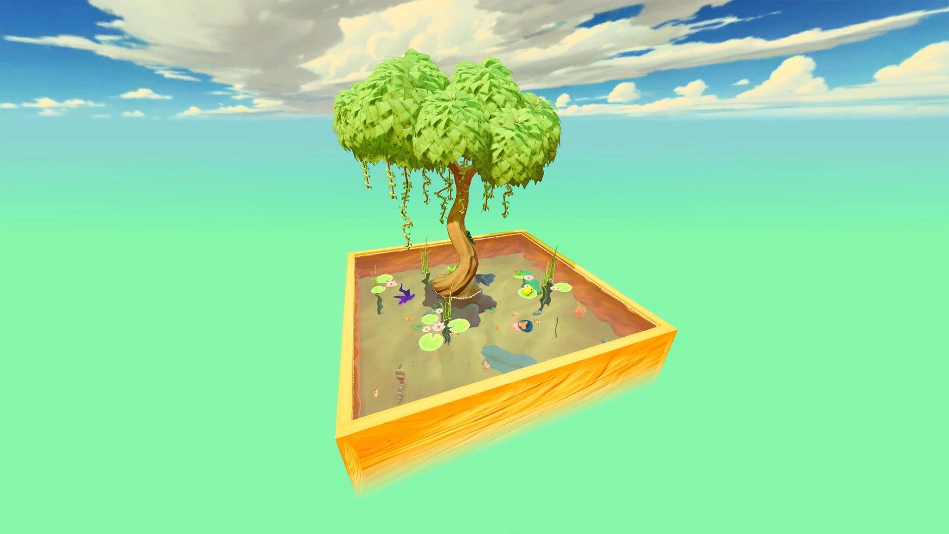 Your Tree: Vibrant tree with lush foliage in a sandbox environment under a bright blue sky.