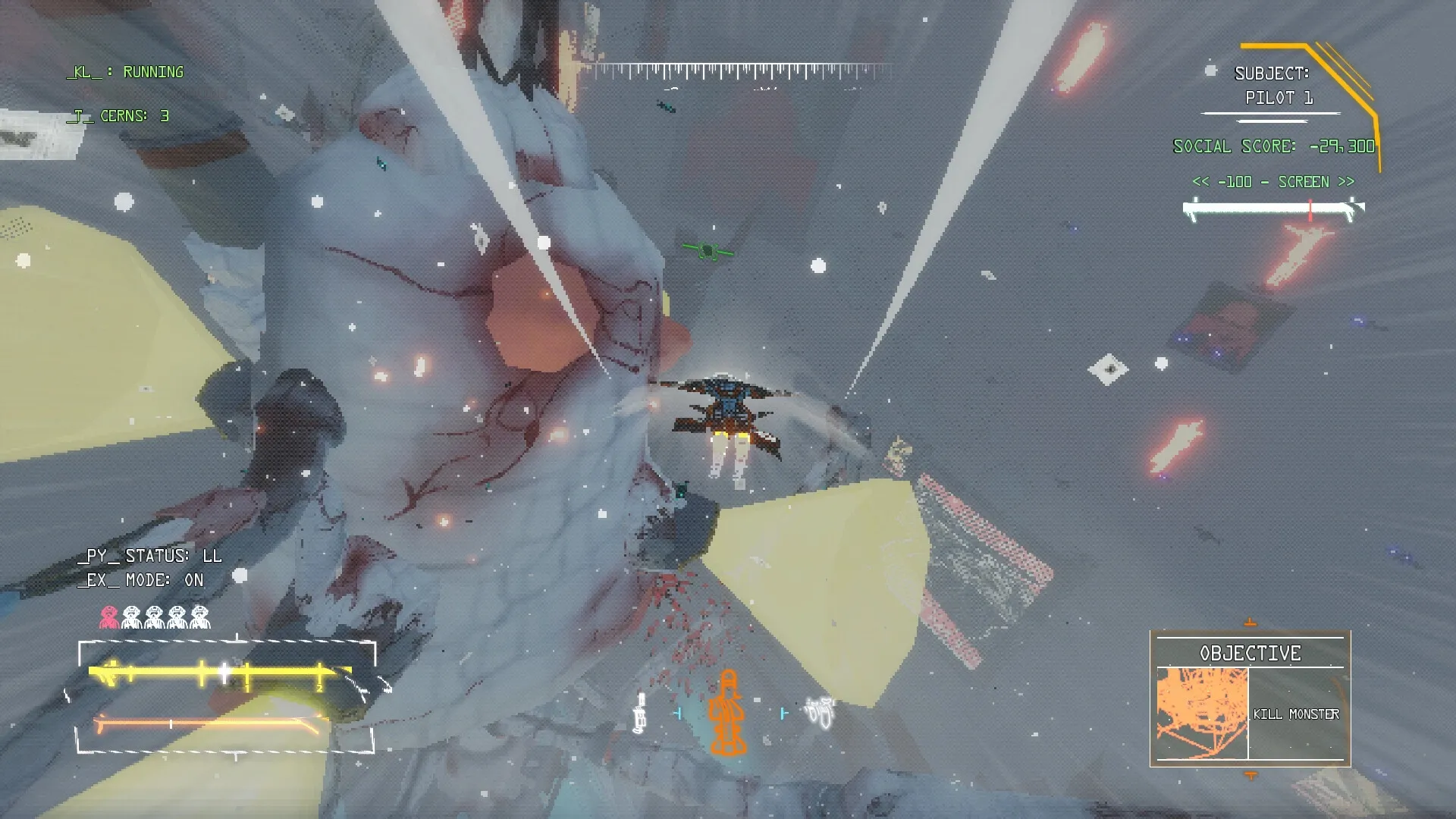 zakon: Aerial combat against giant monster with social score and objective to kill monster displayed
