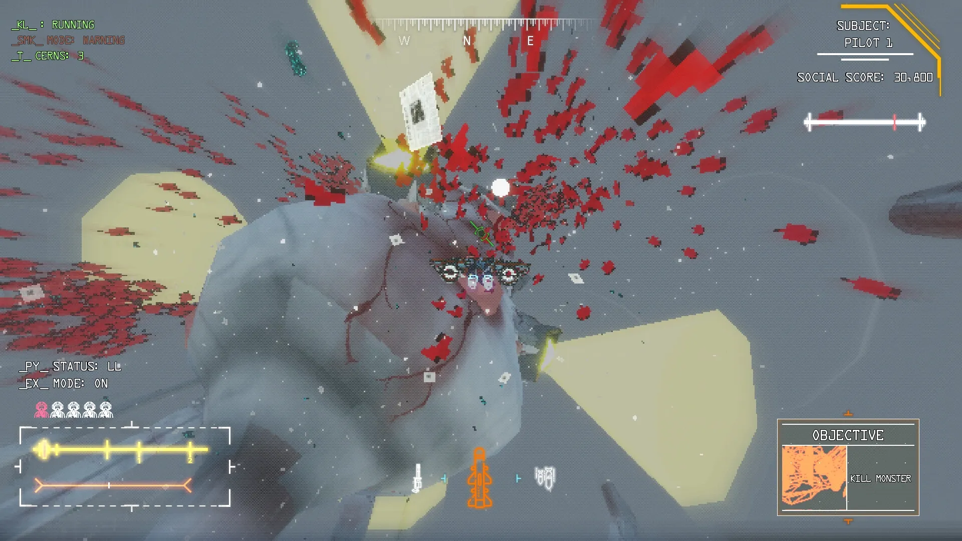 zakon: Aerial battle against a large monster with status indicators and social score displayed