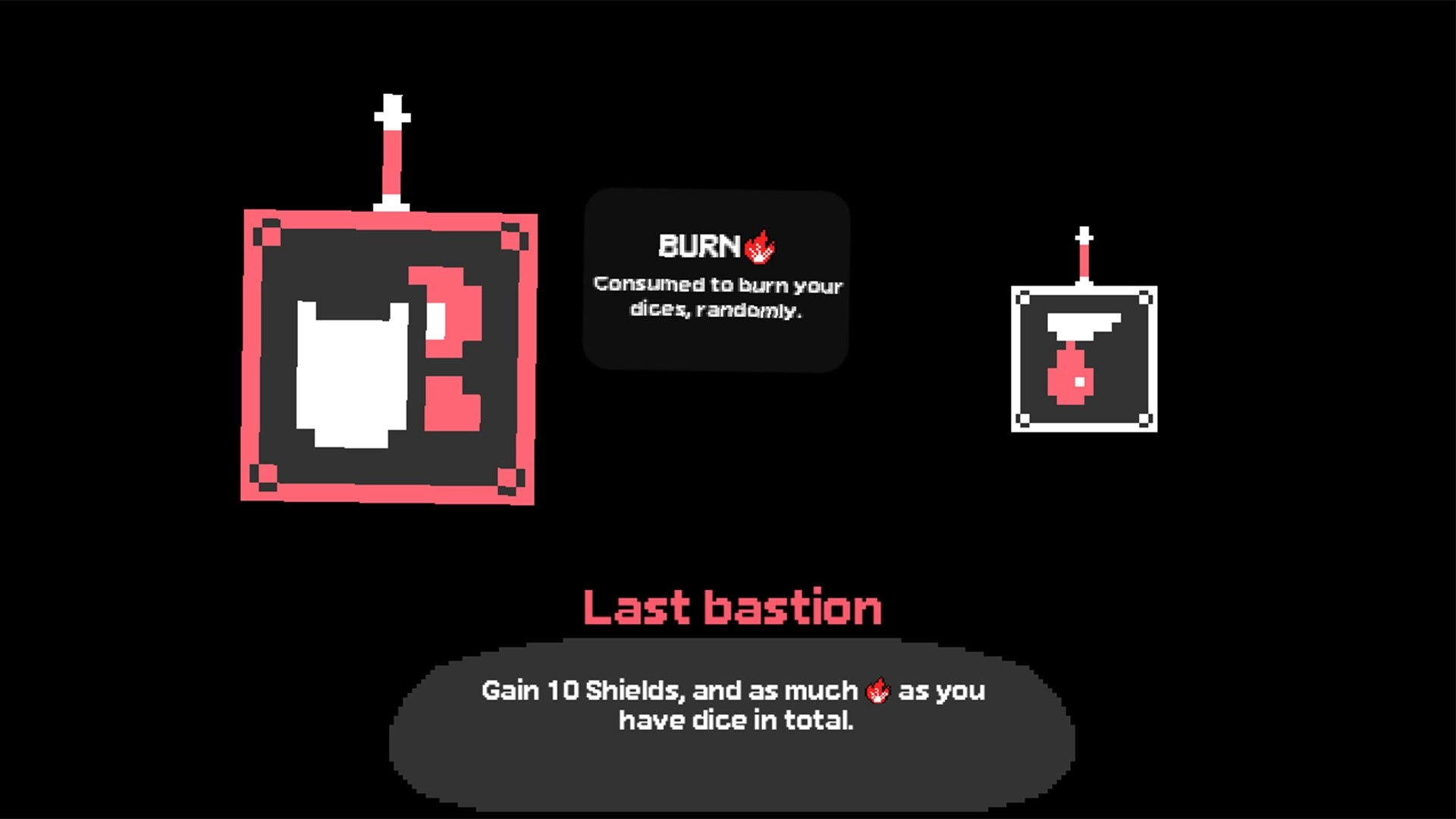 Zaria: "Last bastion" ability description with burn dice mechanic in minimalistic game interface