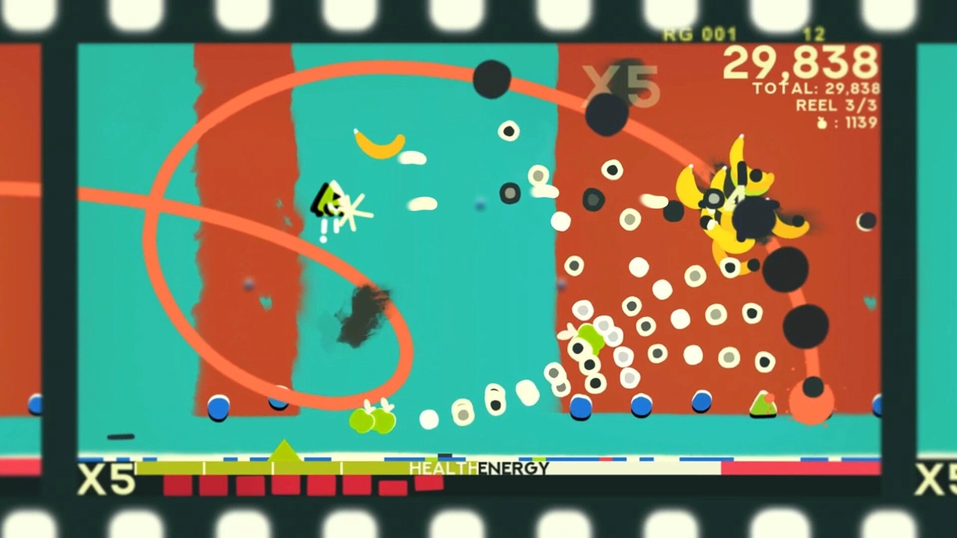ZOE Begone!: Player dodges bullet patterns from animated enemy in vibrant, looping arena setting