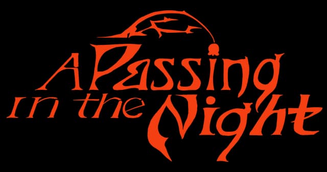 A Passing in the Night: Rough brush-script lettering with dripping, ghostlike streaks.