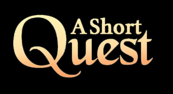 A Short Quest: Elegant serif lettering with large Q, warm gold gradient, soft glow.