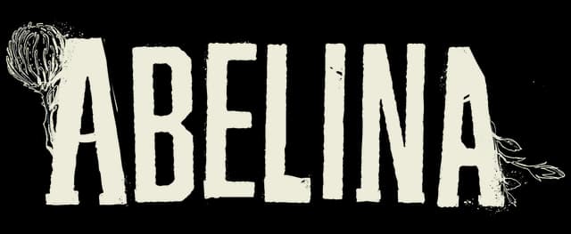 Abelina: Tall distressed slab-serif letters with rough edges and ink splatter ends.