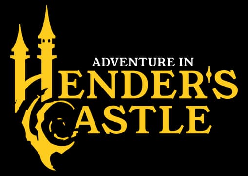 Adventure in Hender´s Castle: Bold medieval serif, stacked text, castle spires icon.