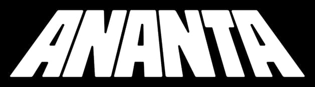 ANANTA: Bold blocky letters in steep perspective with long downward shadows.