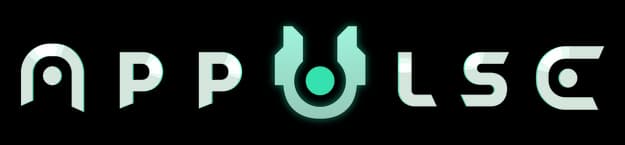 Appulse: Futuristic cutout lettering with glitchy offsets and a neon U emblem.