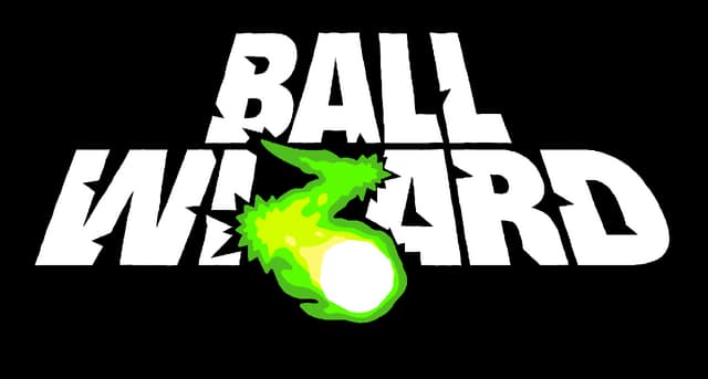Ball Wizard: Bold cracked block lettering with a neon-green flaming orb slash effect.