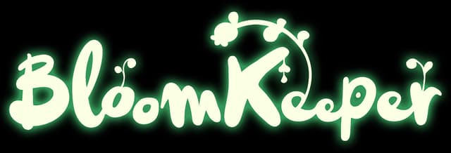 BloomKeeper: Rounded hand-lettered script with vine flourish, soft outline and glow.