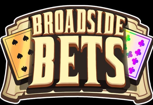 Broadside Bets: Bold western serif lettering with 3D bevel, cards flanking text.