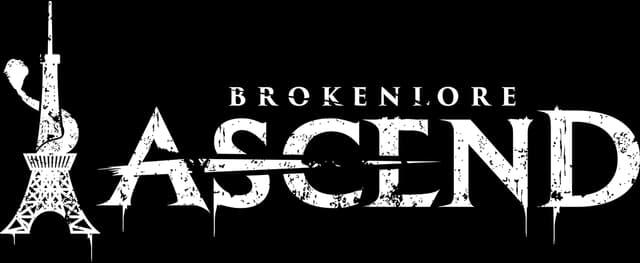 BrokenLore: Bold serif ASCEND wordmark with glitch streaks and hanging drip ends.