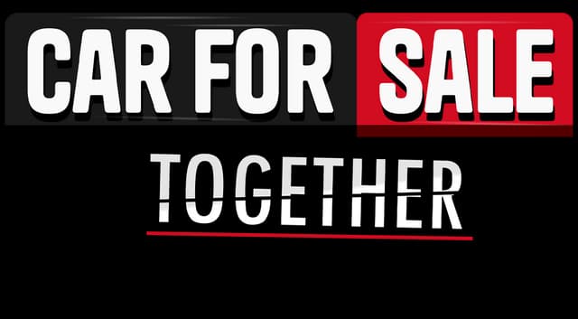 Car For Sale Together: Bold condensed sans-serif, SALE in red badge, underlined TOGETHER.