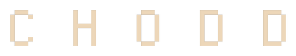 Chodd: Widely spaced pixel-block letters with beveled 3D shading and dark outlines.