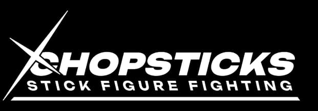 CHOPSTICKS: Bold italic sans-serif with diagonal slash; glitchy subtext and underline.