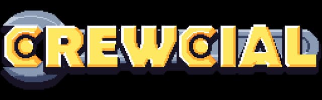 Crewcial: Chunky pixel-art block letters with gold gradient and heavy dark shadow.