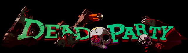 Dead Party: jagged green 3D letters with blood-drip edges and skull accents.