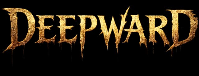 DEEPWARD: Rough gilded serif lettering with cracked texture and dripping edges.