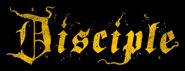 Disciple: Distressed gothic blackletter wordmark with rough, eroded edges.
