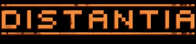Distantia: Bold pixel-style lettering with beveled 3D shading and thick outline.