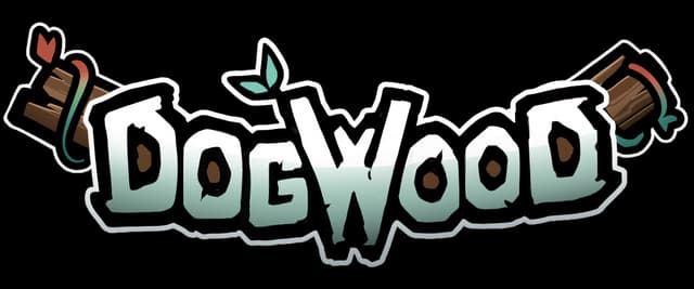 Dogwood: Chunky rounded letters with teal gradient, thick outline, small sprout icon.