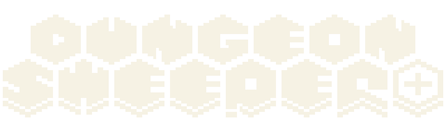 Dungeon Sweeper Plus: Pixelated block letters on connected hex tiles, plus in a badge.