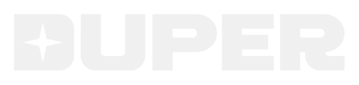 Duper: Bold block lettering with horizontal cutout stripes and a star cut in D.