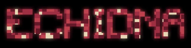 ECHIDNA: Chunky pixel-block letters with mottled shading and thick 3D bevel depth.