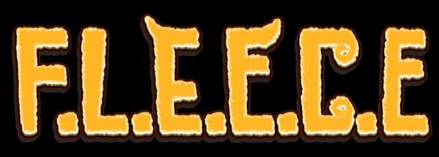 F.L.E.E.C.E: Chunky furry letters with stitched outline and subtle drop shadow.