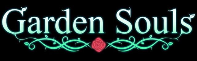 Garden Souls: Glowing serif lettering with teal vine flourishes and centered rose emblem.