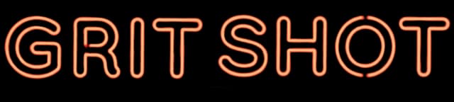 Grit Shot: Rounded neon tube lettering with orange glow and inner dotted lines.