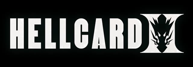 HELLCARD II: Bold condensed sans-serif wordmark with scratched texture, dragon-slashed II emblem.