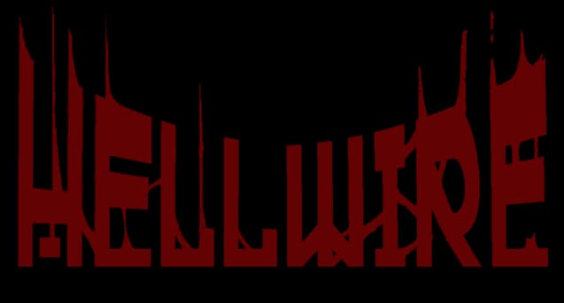 Hellwire: Jagged, dripping gothic wordmark in deep red with tall spike-like letters.