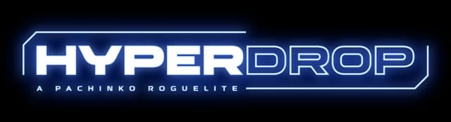 HYPERDROP: Bold futuristic sans-serif in beveled neon frame, subtle glow and shine.